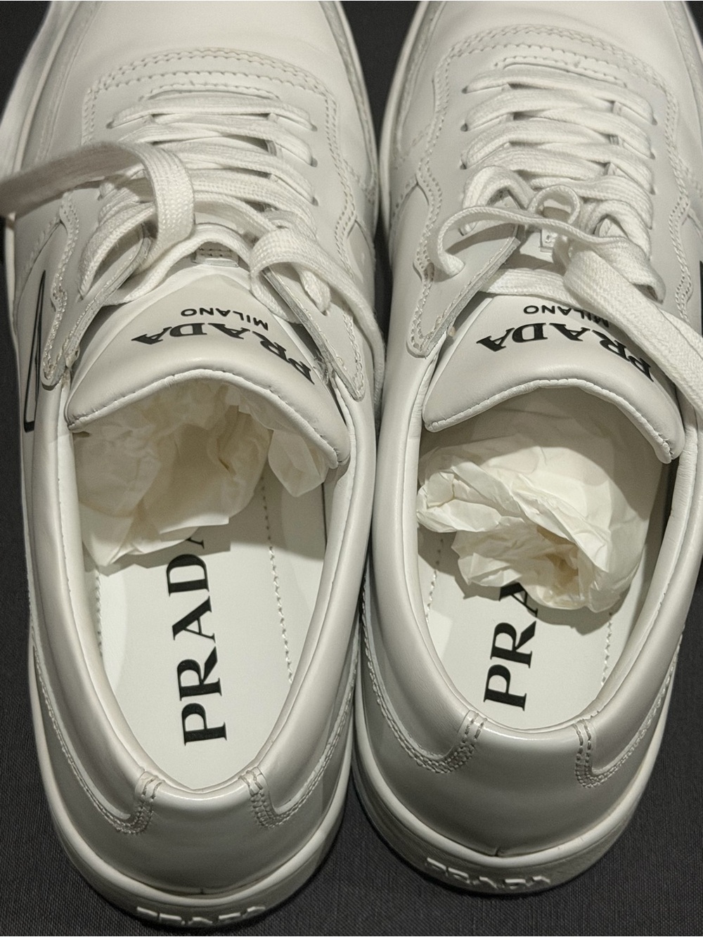 Prada White Leather Low-Top Sneakers with Logo Patch womens sneakers - Picture 3 of 16